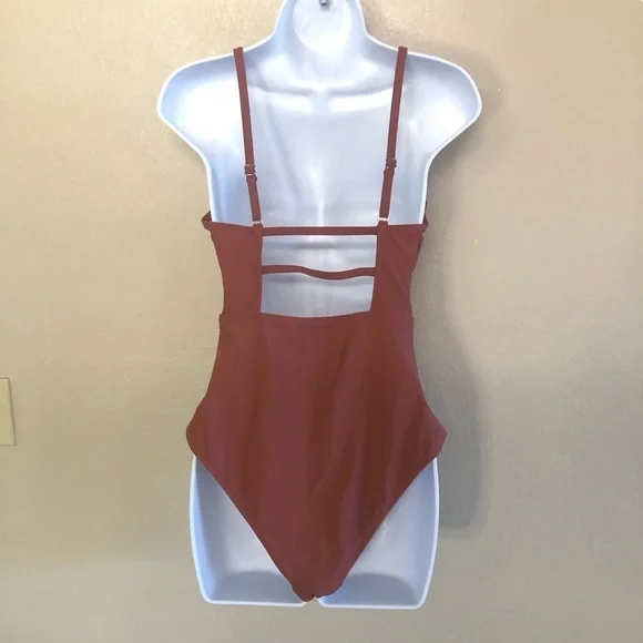 CUPSHE Women's Square Neck Tummy Control Rushed Strappy One Piece Swimwear Sz M - Picture 4 of 12